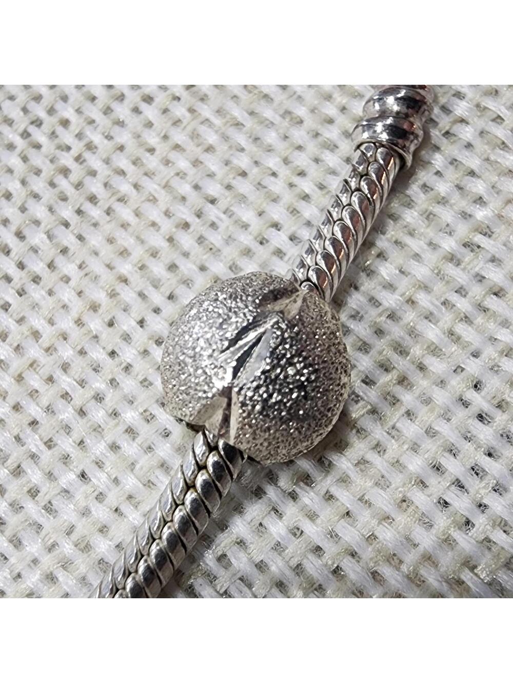 Silver Textured Round Charm Bead for Bracelets